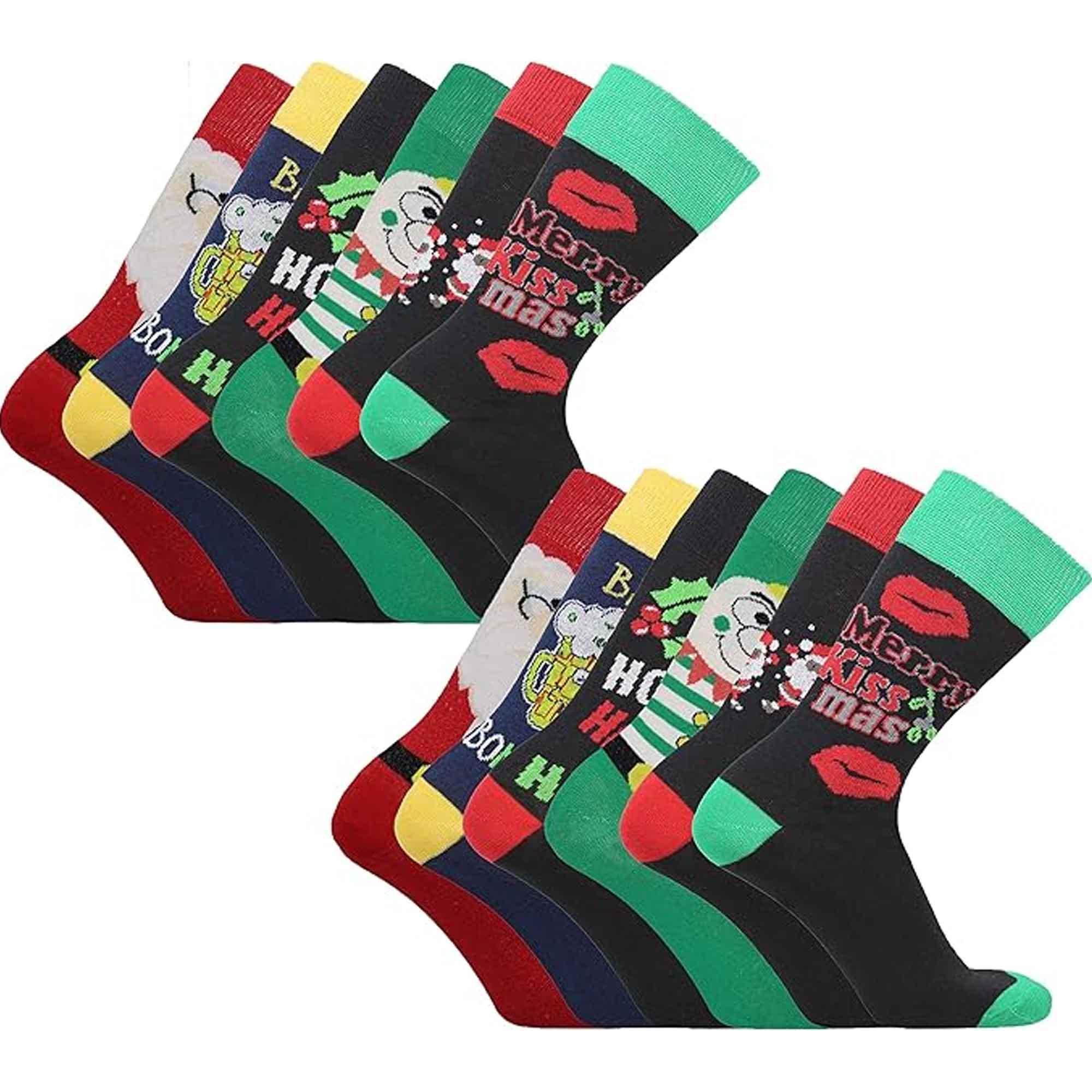 12-pairs-men-s-christmas-socks-cotton-rich-festive-holiday-novelty-designs-santa-claus-turkey-emojis-stocking-filler-in-uk-sizes-6-11-by-sock-stack-assorted-6-11-socks-1182458971 - Bobobiy