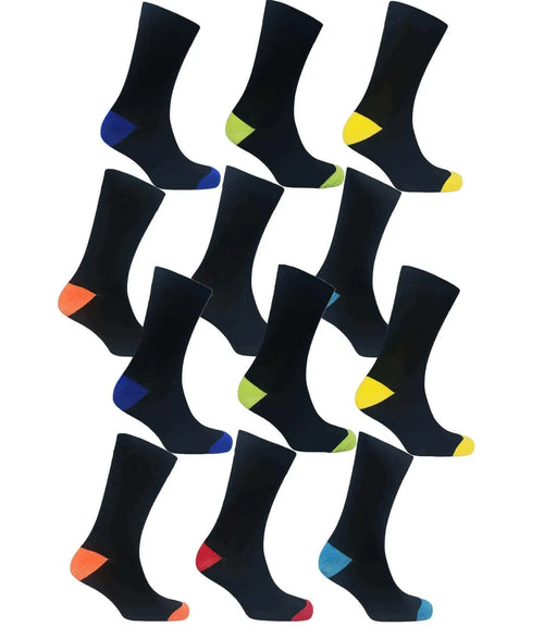 12-pairs-men-s-colourful-heel-toe-black-argyle-diamond-socks-comfort-fit-cotton-rich-durable-work-sock-ultra-smooth-flat-toe-seam-comfortable-school-business-wear-uk-6-11-by-sock-stac - Bobobiy