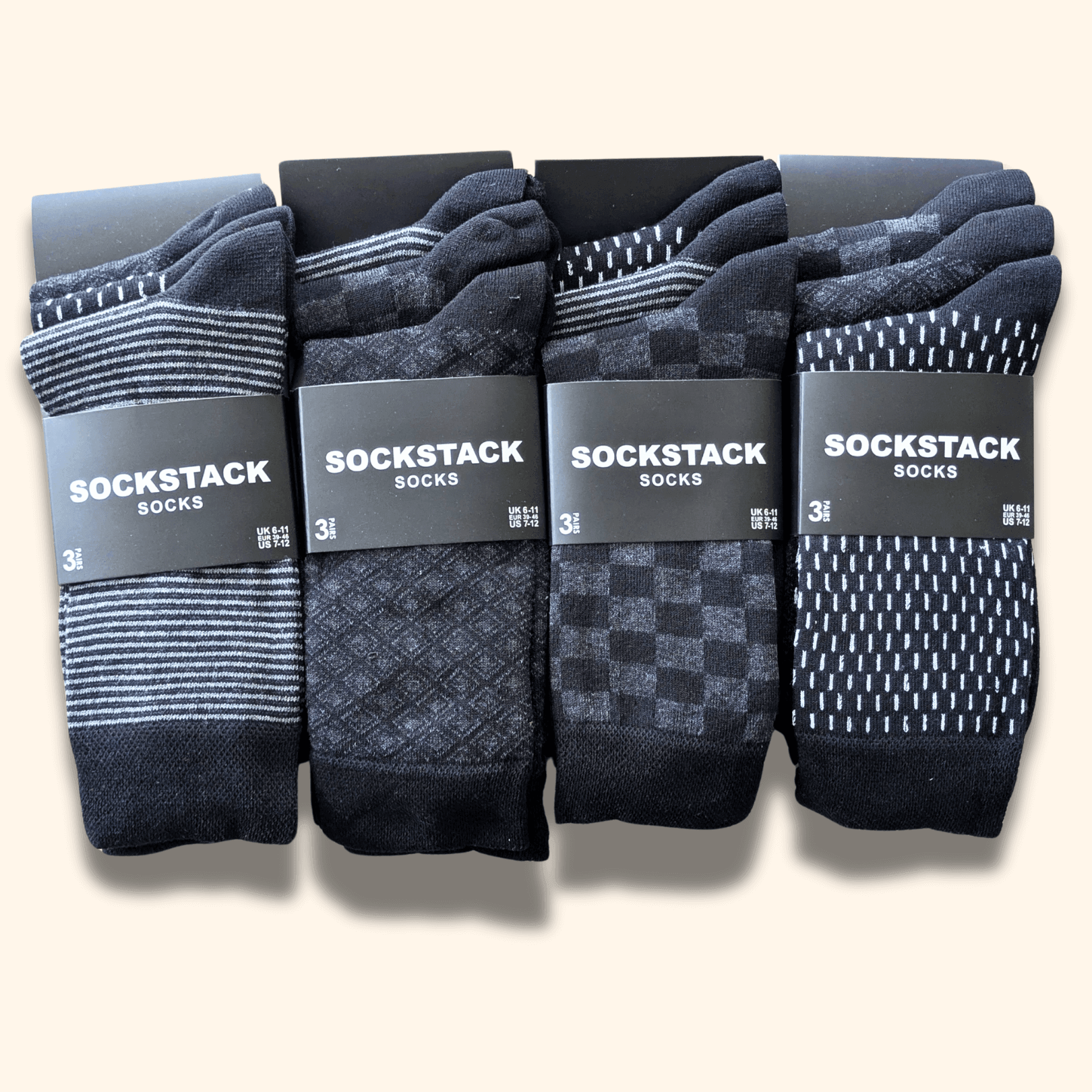 12 Pairs Men's Soft Cotton Colourful Heel Toe Black Argyle Diamond Easycare Comfortable Shoe Socks Flat Toe Seam Durable Work School Business Wear UK 6-11