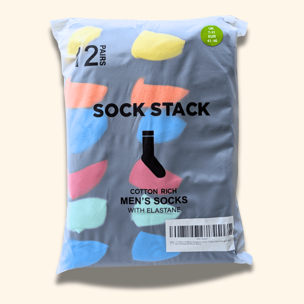 12 Pairs Men's Soft Cotton Colourful Heel Toe Black Argyle Diamond Easycare Comfortable Shoe Socks Flat Toe Seam Durable Work School Business Wear UK 6-11