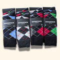 12 Pairs Men's Soft Cotton Colourful Heel Toe Black Argyle Diamond Easycare Comfortable Shoe Socks Flat Toe Seam Durable Work School Business Wear UK 6-11