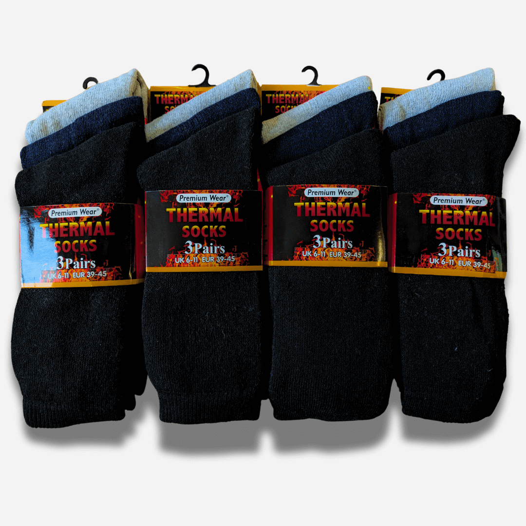 12 Pairs Mens Black Thermal Socks Warm Work Boot Socks Superior Insulation Cold Weather Double Brushed Advanced Knitting Technology Extra Warmth