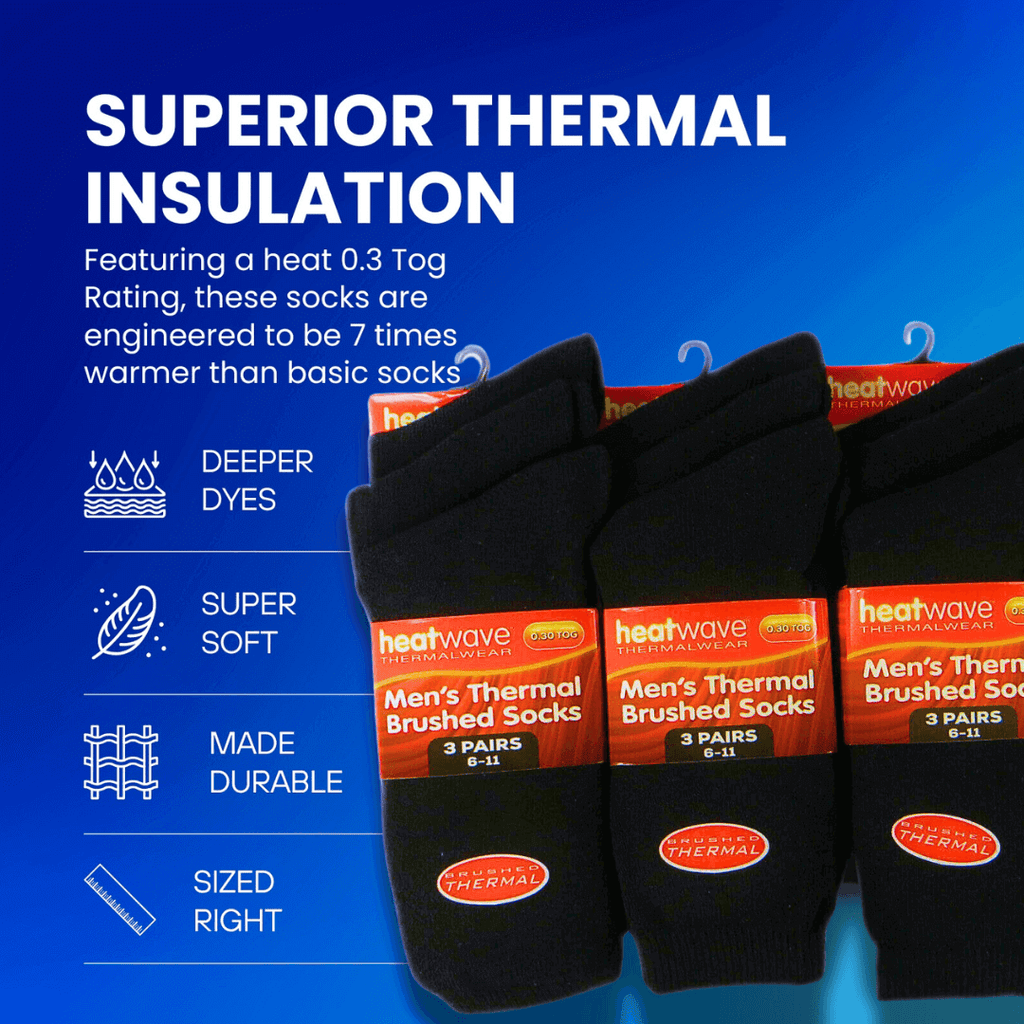 24 Pairs Mens Black Thermal Socks Warm Work Boot Socks Superior Insulation Cold Weather Double Brushed Advanced Knitting Technology Extra Warmth