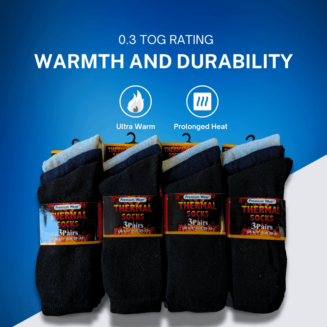 12 Pairs Mens Black Thermal Socks Warm Work Boot Socks Superior Insulation Cold Weather Double Brushed Advanced Knitting Technology Extra Warmth