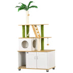 2-in-1 hidden cat litter box cat tree with house, ladder, and scratching posts, oak and green
