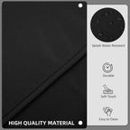 Black polyester cushion cover fabric close-up with textured, water-resistant weave