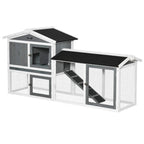 White 2-tier guinea pig hutch with mesh panels, ramp, and enclosed wooden houses