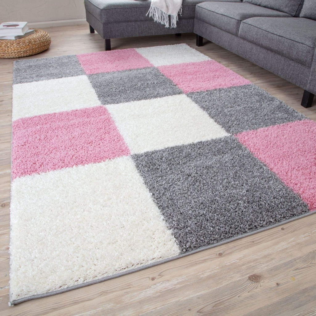 13_Geometric_Design_Thick_Shaggy_Area_Rugs_Pink - Bobobiy