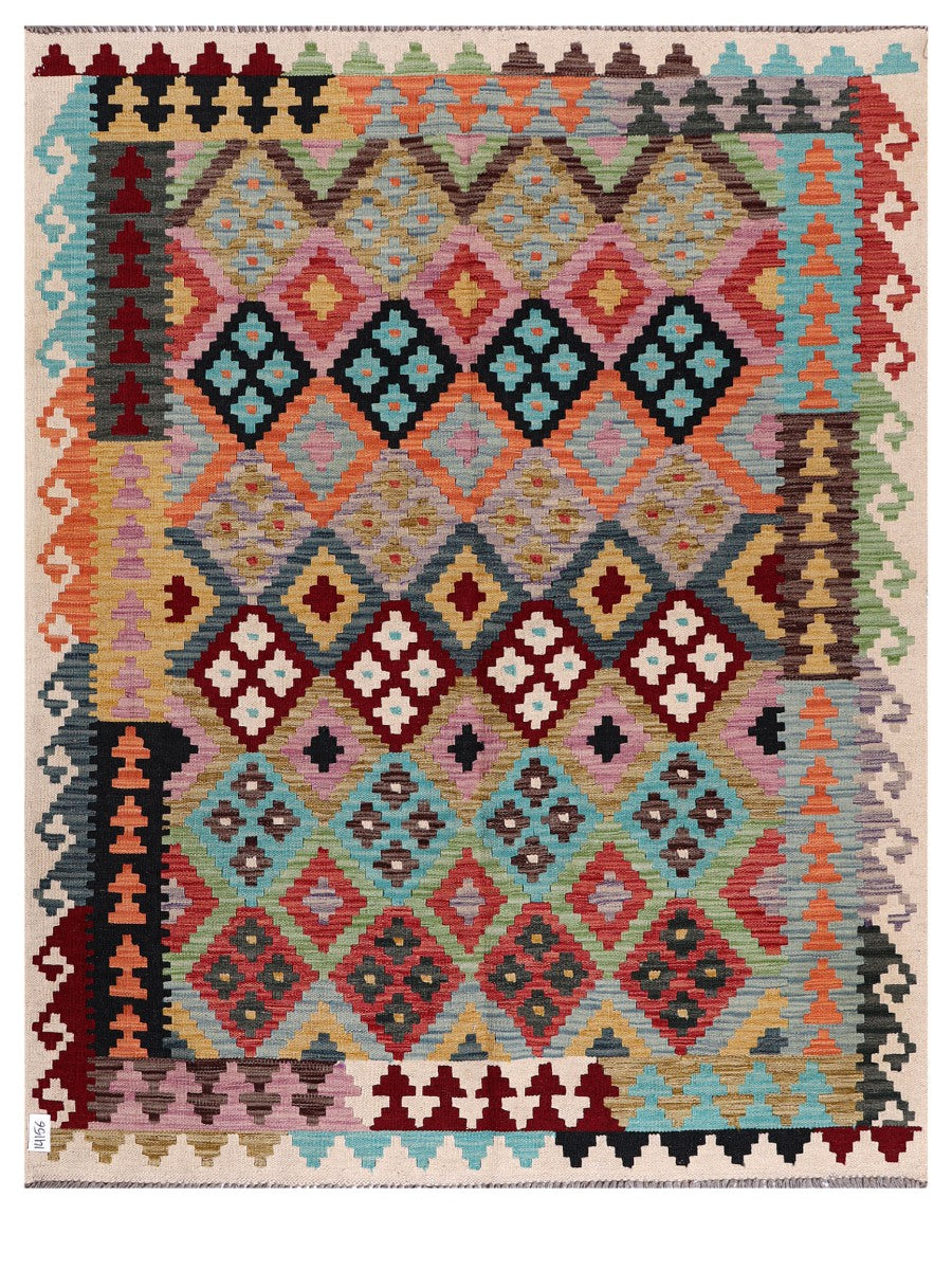 Maimana Afghanistan Kilim Rug - 193 x154 cm - Handmade