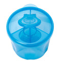 Blue milk powder dispenser with round flip lid and central dispensing insert