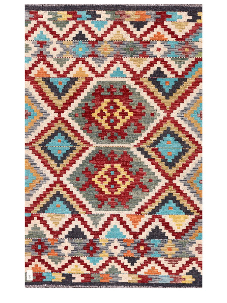 Maimana Afghanistan Kilim Rug - 188 x121 cm - Handmade