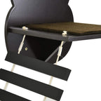 Close-up of brown wall cat tree platform with covered scratching top and supports