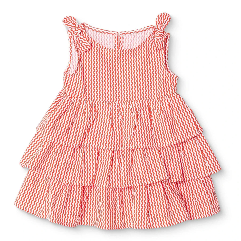 HelloBaby Girls Dress Buttoned Berry Belle Crew Neck Strappy - Coral Printed