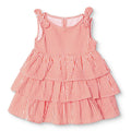 HelloBaby Girls Dress Buttoned Berry Belle Crew Neck Strappy - Coral Printed