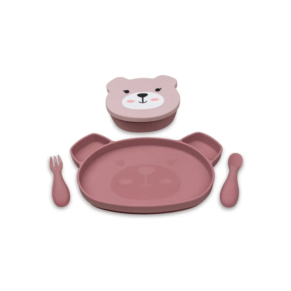 TUM TUM Silicone Weaning Bowl & Spoon Set Betsy Bear - Pink - Bobobiy