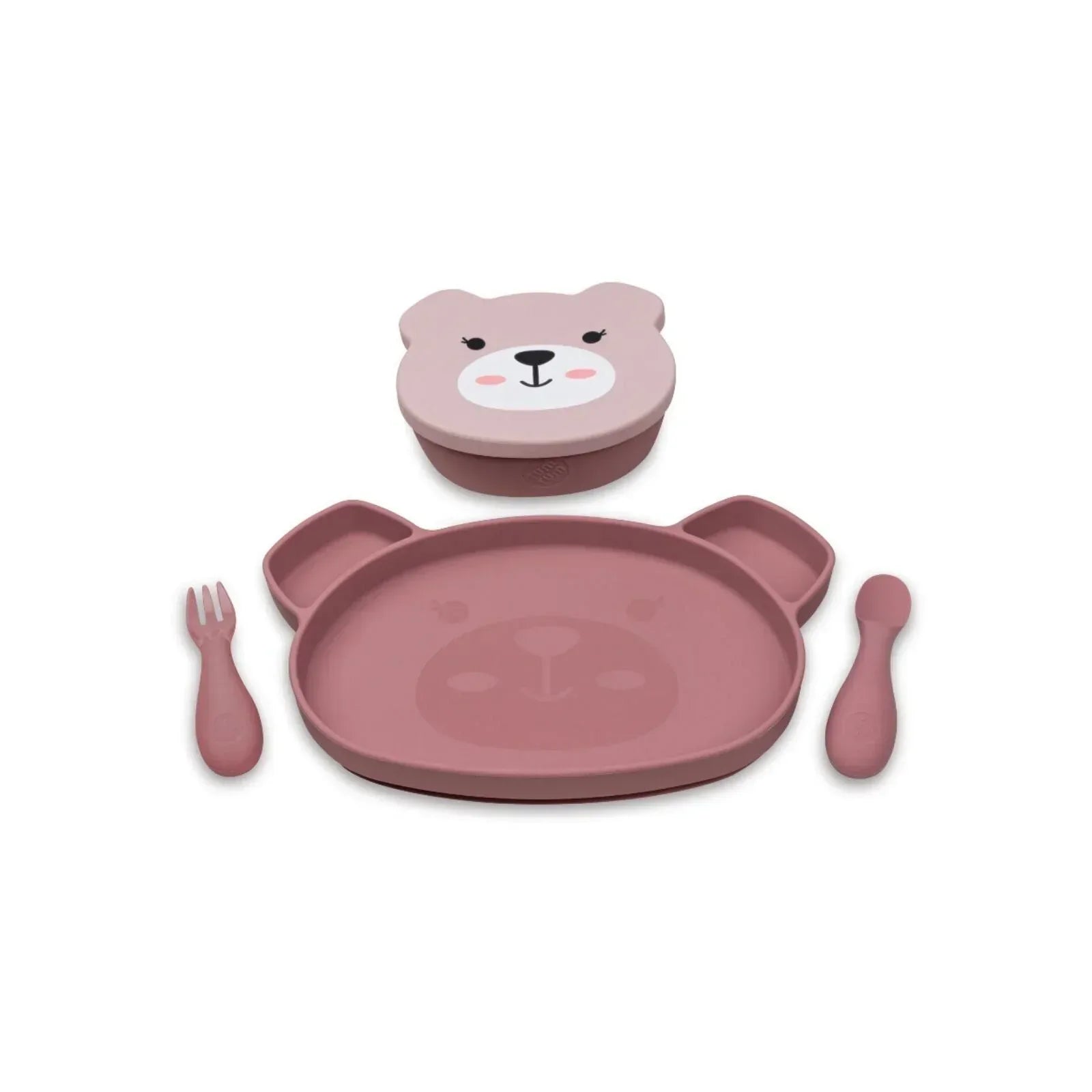 TUM TUM Silicone Weaning Bowl & Spoon Set Betsy Bear - Pink - Bobobiy