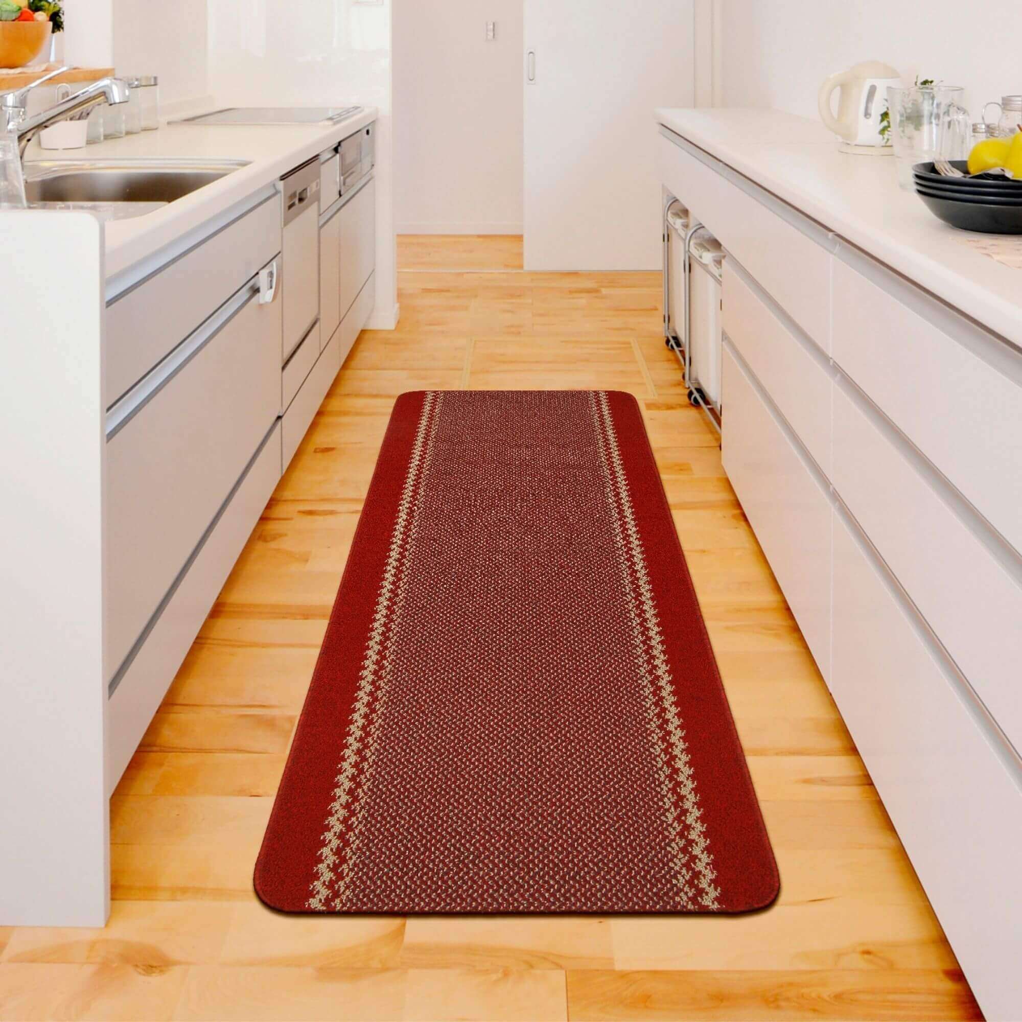 Washable Designer Bordered Red Rug | 116R