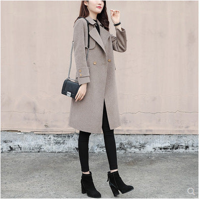 Women's Mid-Length Hepburn Style Woolen Coat - Classic Vintage Winter Jacket
