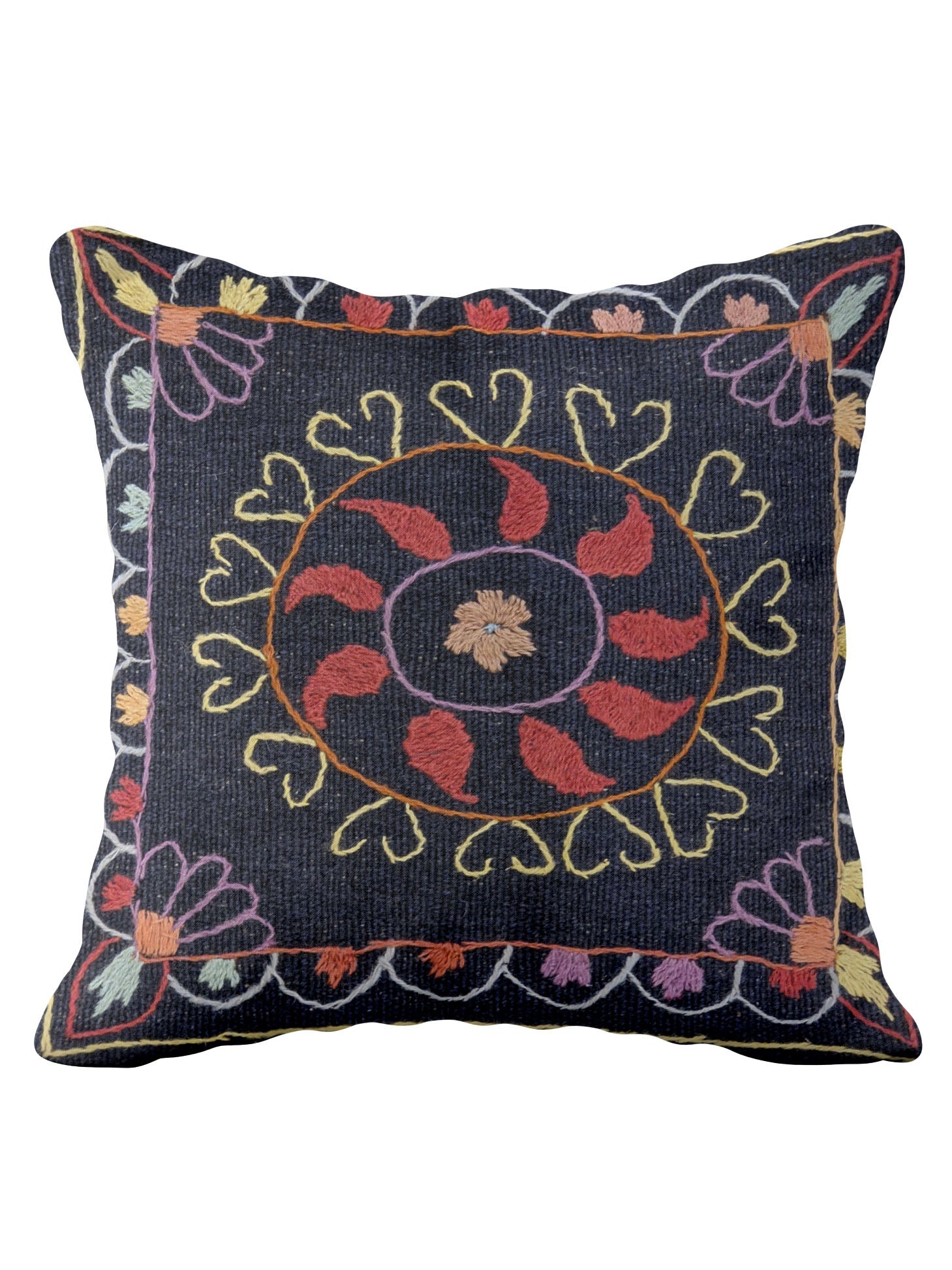 Suzani Hand Embroidered Cushion Cover - 45 x 45 cm - Handmade