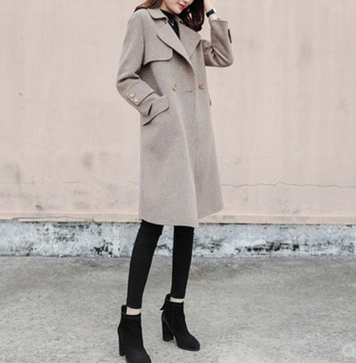 Women's Mid-Length Hepburn Style Woolen Coat - Classic Vintage Winter Jacket
