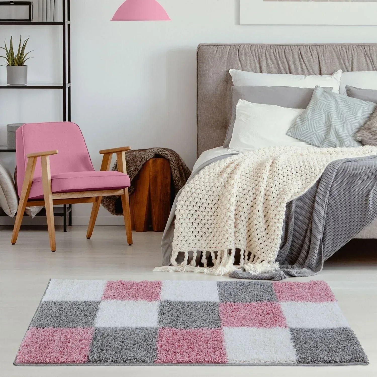 15_Geometric_Design_Thick_Shaggy_Area_Rugs_Pink - Bobobiy