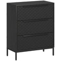 Chest of Drawers, Dresser with 3 Fabric Drawers and Aluminium Handles - Black - Bobobiy