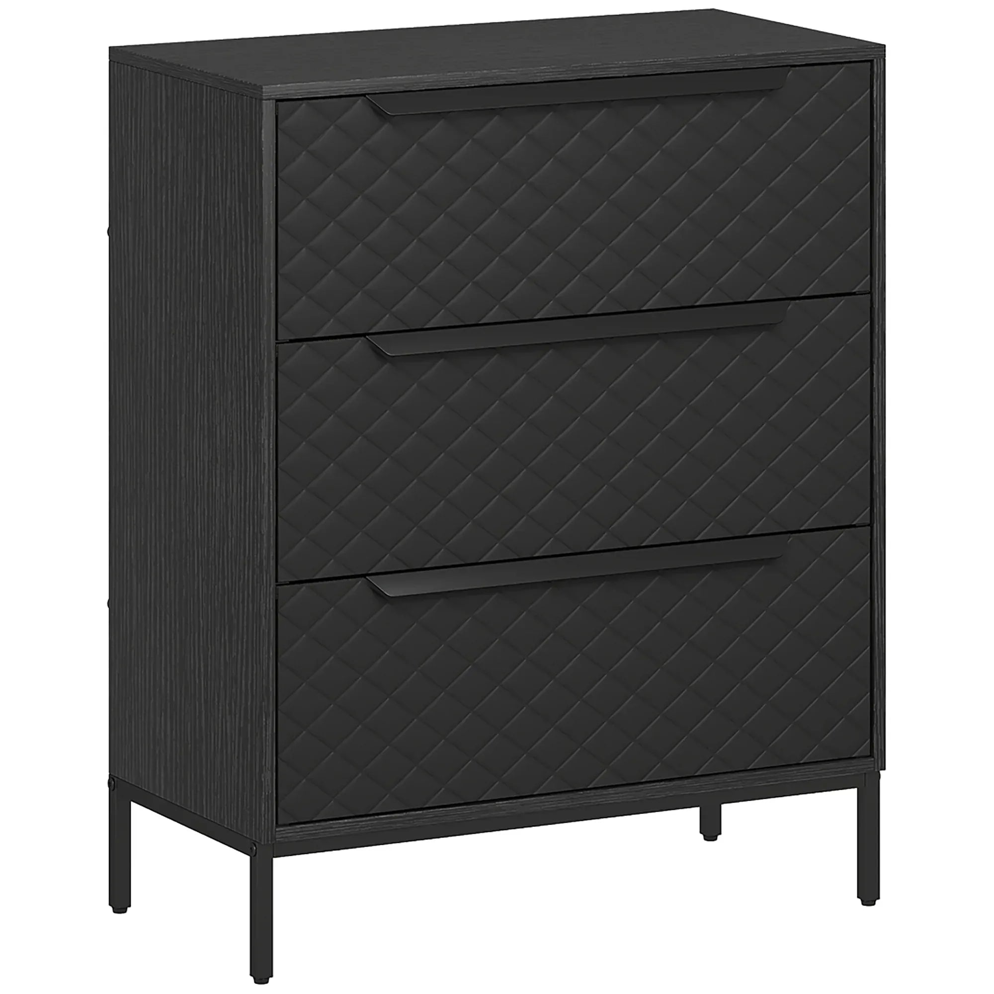 Chest of Drawers, Dresser with 3 Fabric Drawers and Aluminium Handles - Black - Bobobiy
