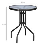 Black round bistro coffee table with tempered glass top, 60 cm diameter, metal tripod base.