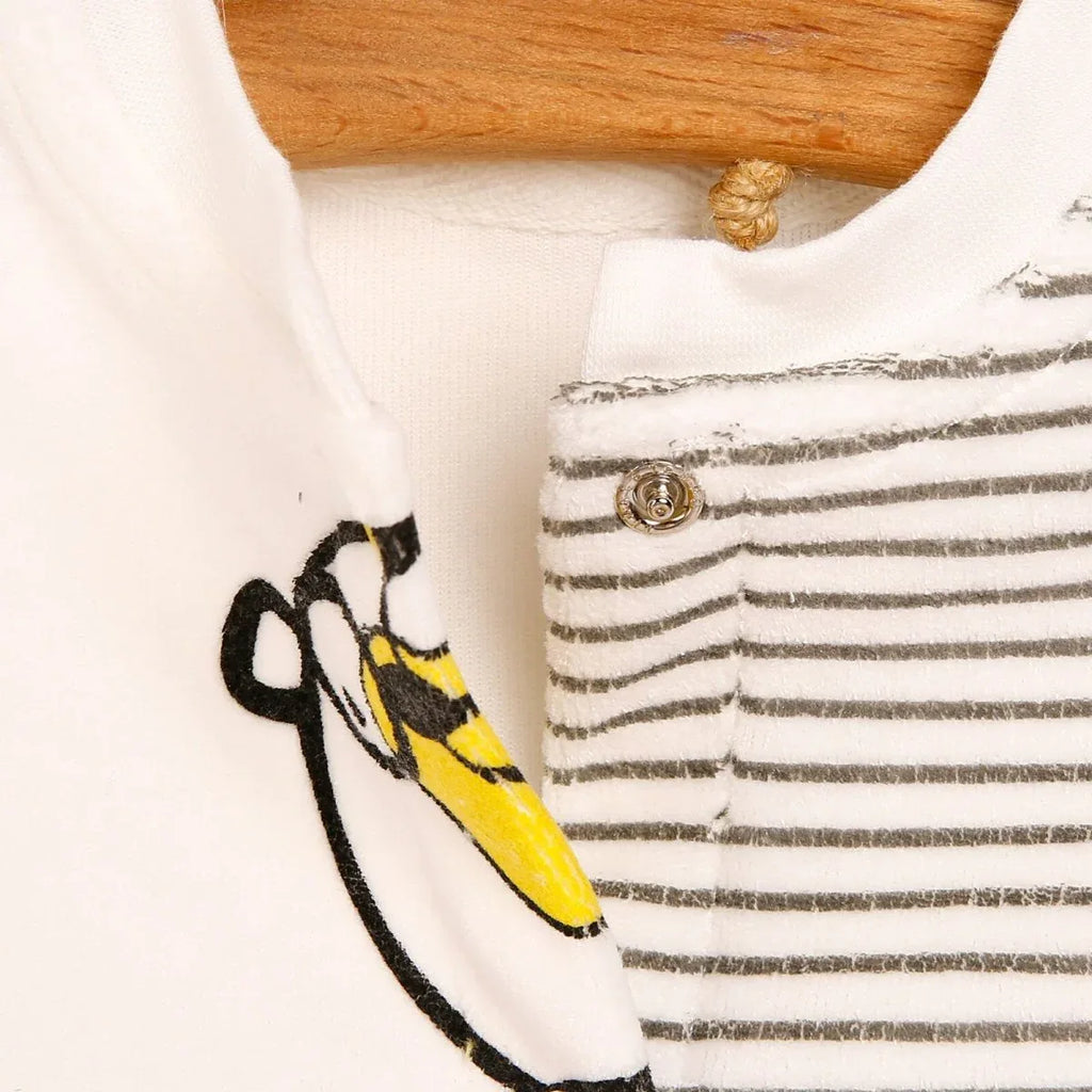 Cassiope Newborn Funny Friend Velvet Footed Jumpsuit - Ecru - Bobobiy