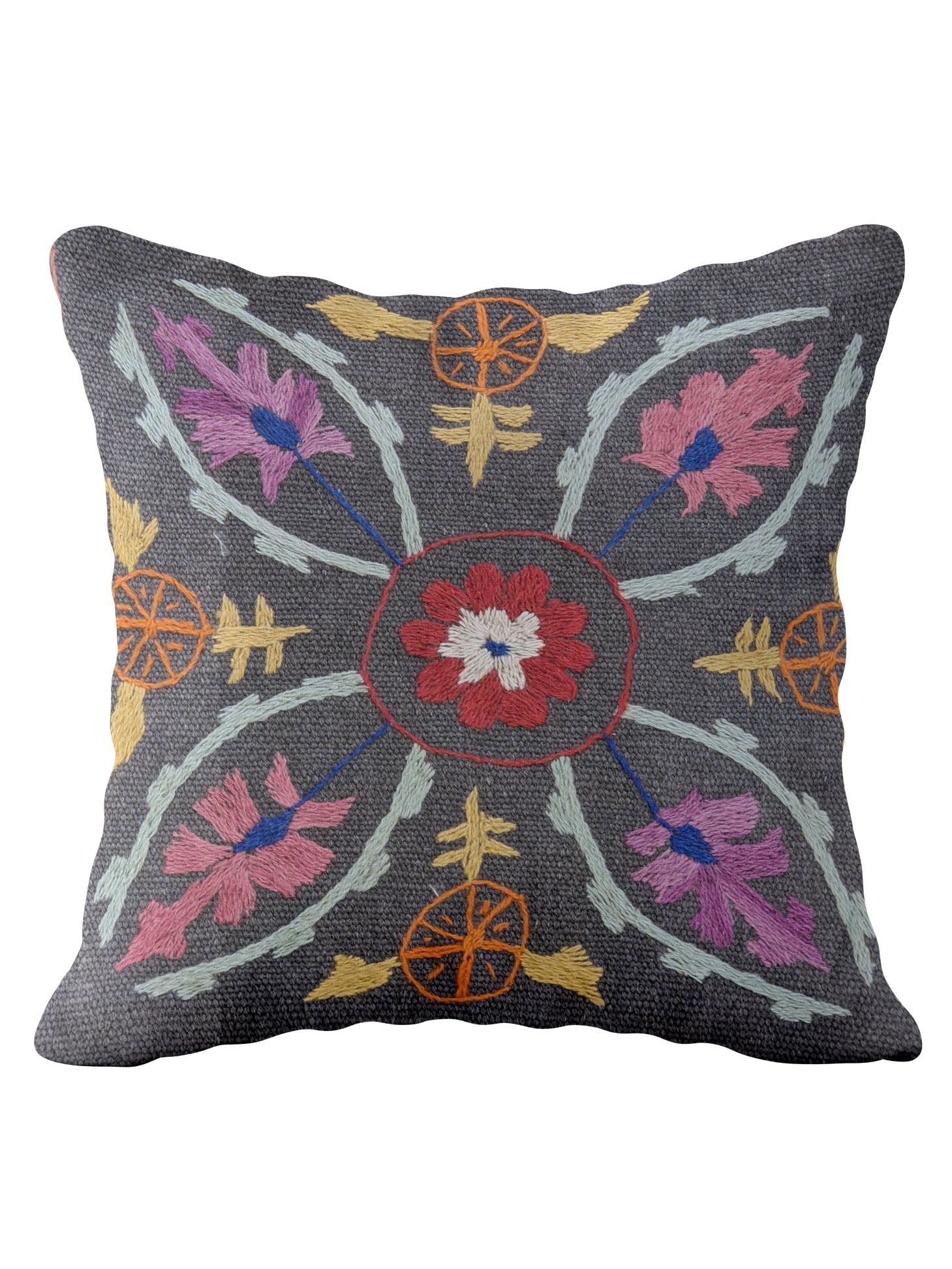 Suzani Hand Embroidered Cushion Cover - 45 x 45 cm - Handmade