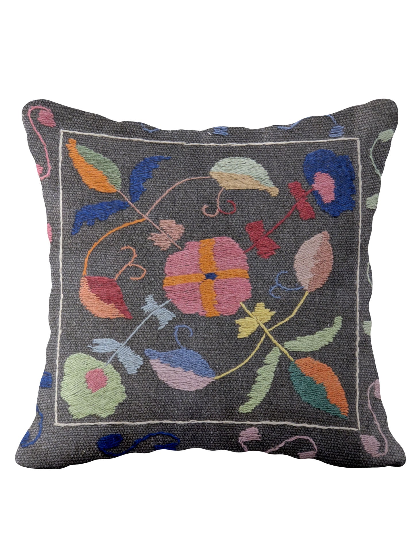 Suzani Hand Embroidered Cushion Cover - 45 x 45 cm - Handmade
