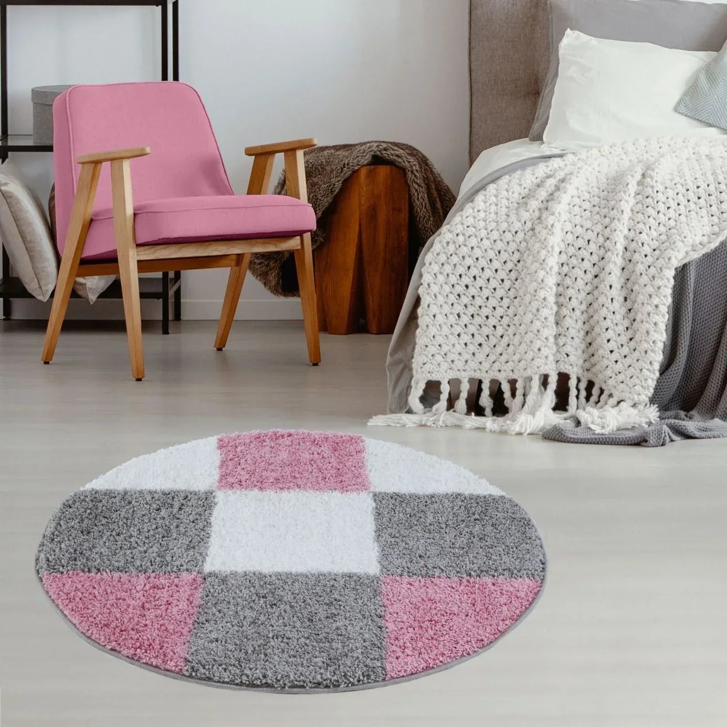 16_Geometric_Design_Thick_Shaggy_Area_Rugs_Pink - Bobobiy