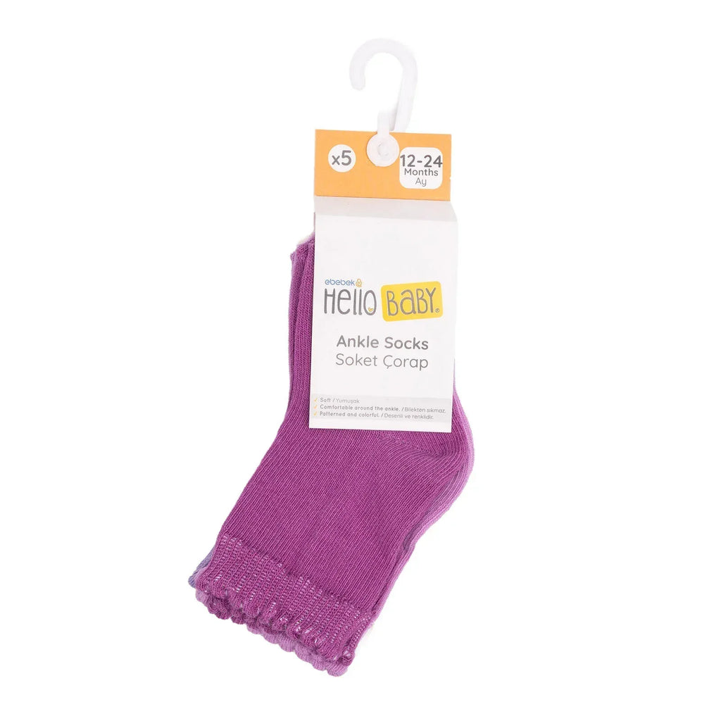 HelloBaby Ankle Socks 5 pcs - Lilac - Bobobiy