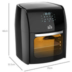 Black air fryer oven with front glass window and top control panel