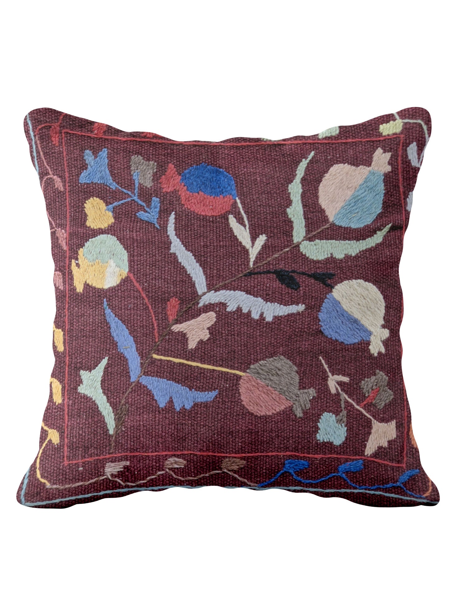 Suzani Hand Embroidered Cushion Cover - 45 x 45 cm - Handmade