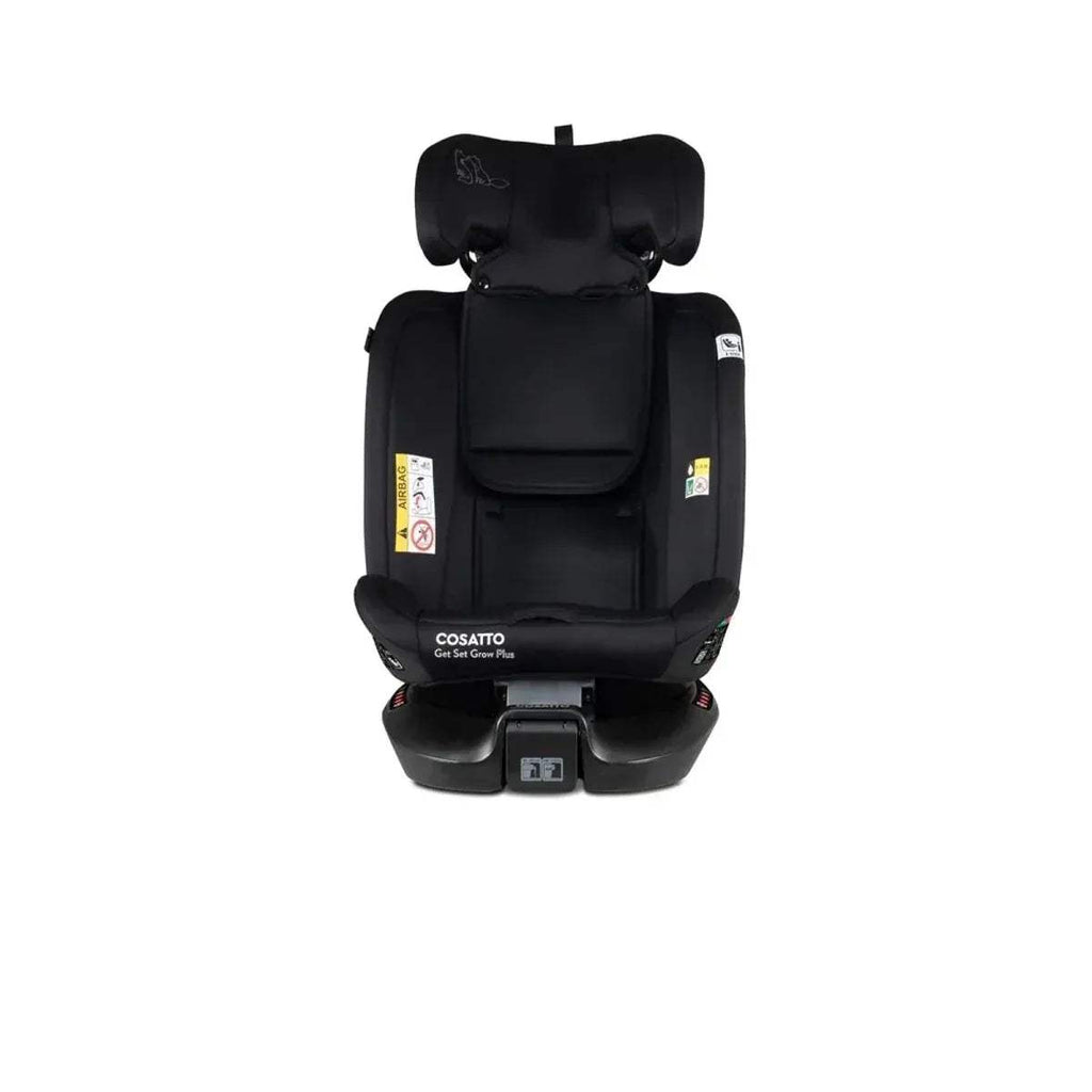 Cosatto i-Size 360 car seat rear view in black with adjustable headrest and padding