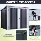Black two-bin storage shelter with double doors and visible lock hardware