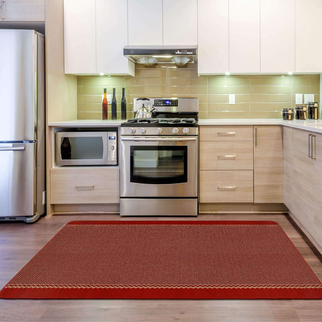 Washable Designer Bordered Red Rug | 116R