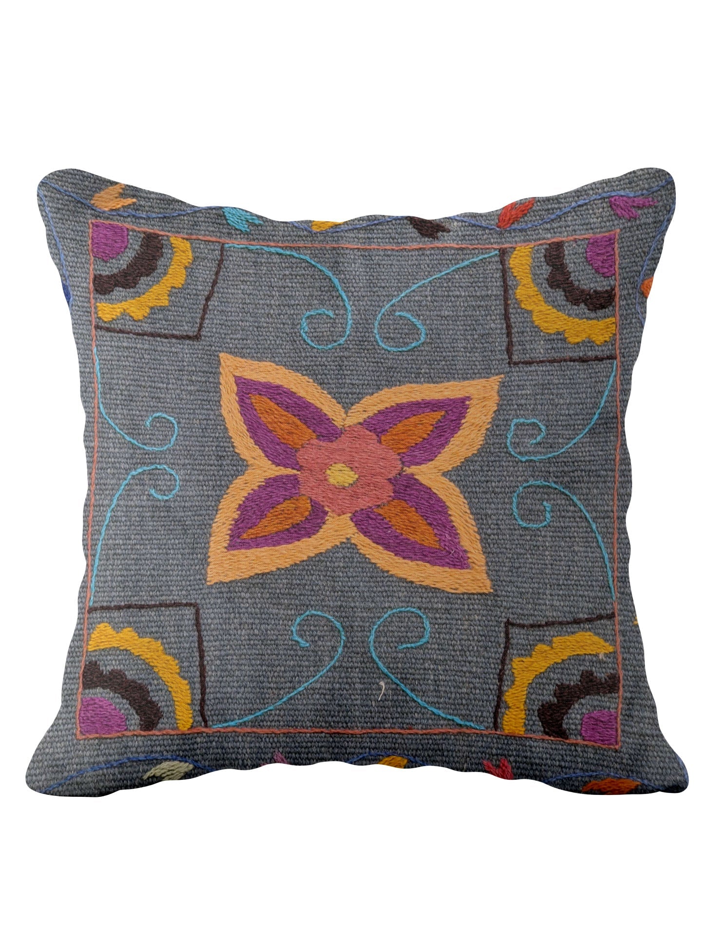 Suzani Hand Embroidered Cushion Cover - 45 x 45 cm - Handmade