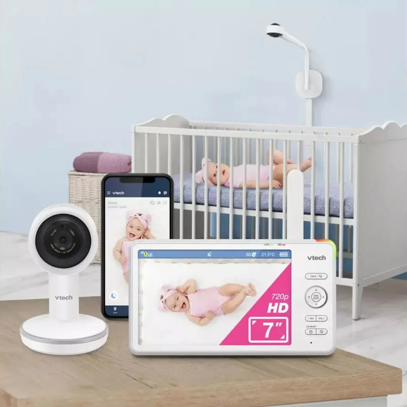 VTech RM7787 HD 7" Over-the-Cot Wi-Fi Baby Monitor - Bobobiy
