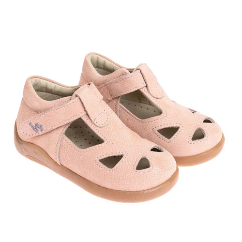 Light pink girl sandals with hook-and-loop straps and cutout ventilation panels