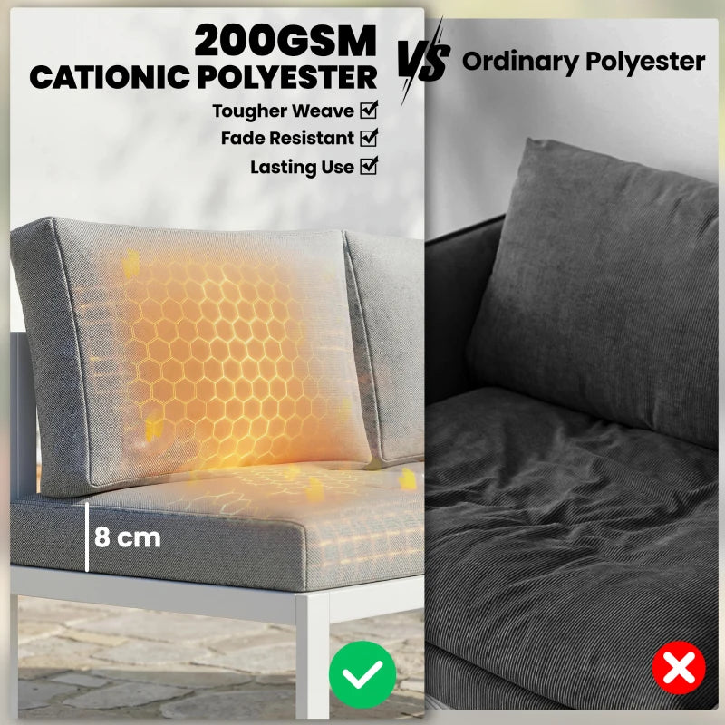 Grey seat cushion with textured fabric on a white sofa frame corner