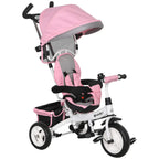 Kids pink push trike with canopy, padded seat and 5-point safety belt