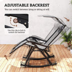 Grey adjustable backrest rocking recliner chair with padded headrest and seat