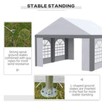 Light grey gazebo with arched window doors and stable base, wind-resistance shown