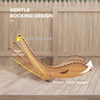 Wooden rocking chair with ergonomic slatted seat and back, bottom safety stopper