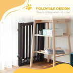 Foldable freestanding dog gate standing upright; compact storage when folded