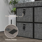 Dark grey shoe storage bench with PU leather handle pulls and padded top