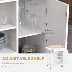 White kitchen trolley interior with adjustable shelves and cabinet doors