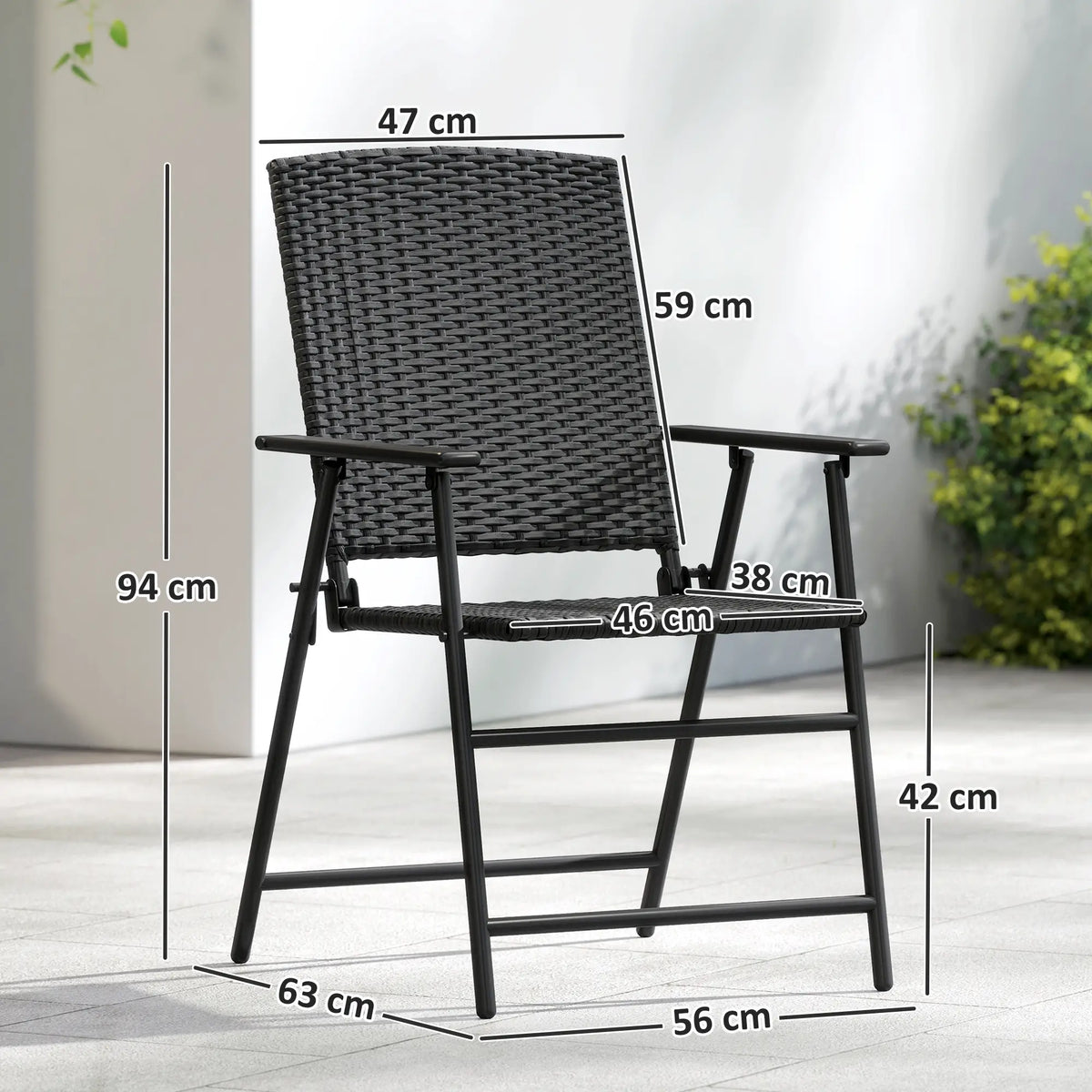 Outsunny Set of 2 Folding Rattan Seat Chairs Black